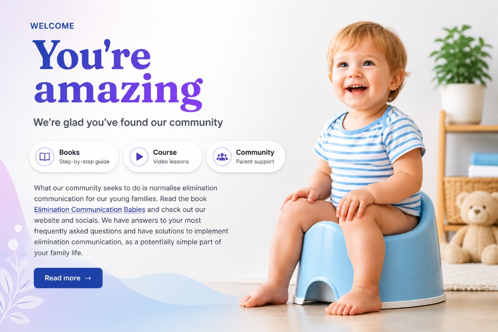 Elimination Communication Babies — welcome graphic with toddler on a potty